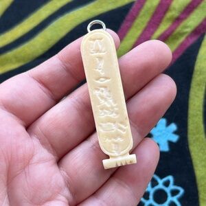 VTG Egyptian Revivalist Carved Bone Cartouche Pendant